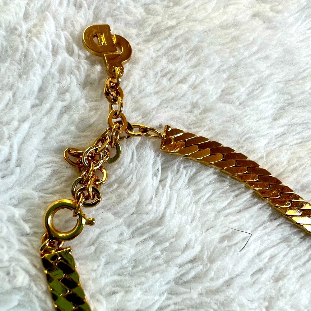 Christian Dior 18K gold plated vintage flat necklace with enamel and crystal - Picture 7 of 16